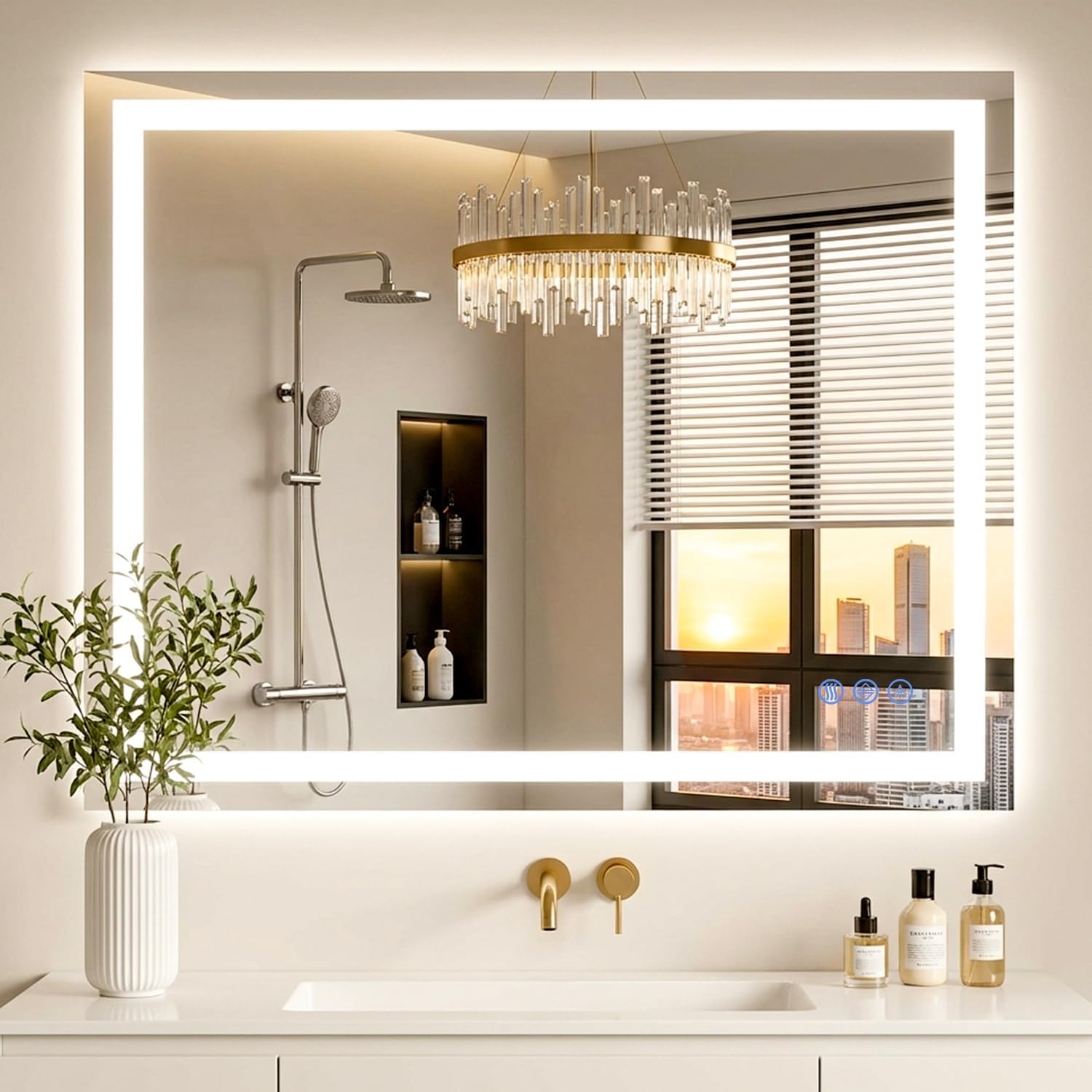 LED Bathroom Mirror, 48"x36" with Frontlit and Backlit Anti-Fog Mirror with Lights LED Vanity Mirror for Bathroom 3 Colors Temperature & Dimmable Bathroom Mirror with HD Tempered Glass