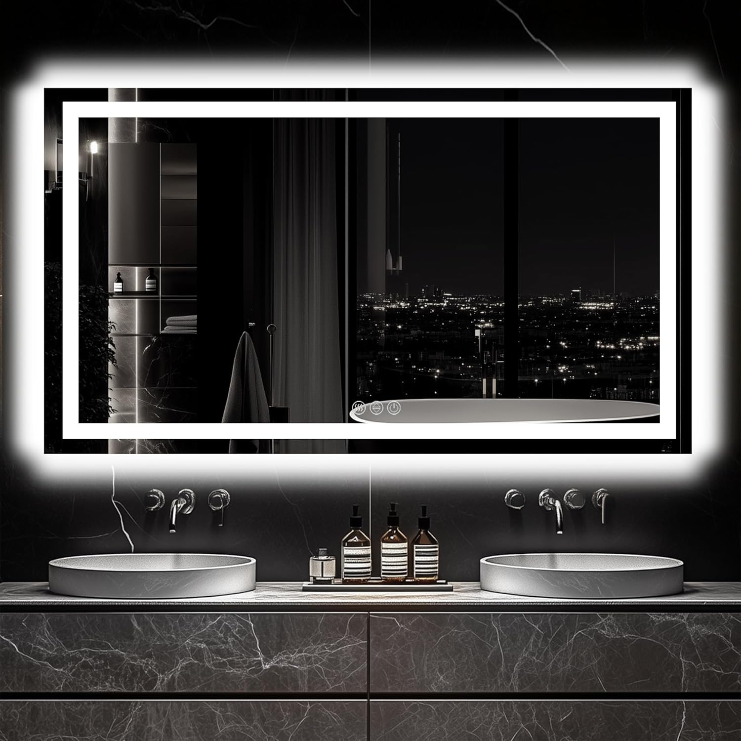 LED Bathroom Mirror, 60"x36" with Frontlit and Backlit Anti-Fog Mirror with Lights LED Vanity Mirror for Bathroom 3 Colors Temperature & Dimmable Bathroom Mirror with HD Tempered Glass
