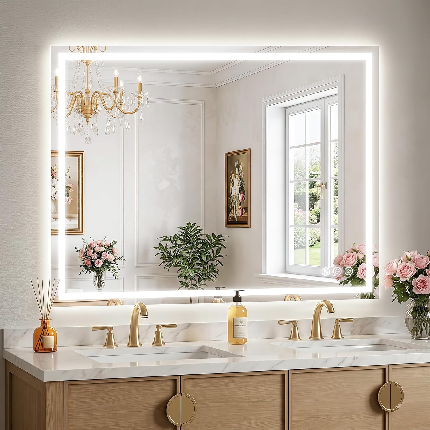 LED Bathroom Mirror, 40"x32" with Frontlit and Backlit Anti-Fog Mirror with Lights LED Vanity Mirror for Bathroom 3 Colors Temperature & Dimmable Bathroom Mirror with HD Tempered Glass