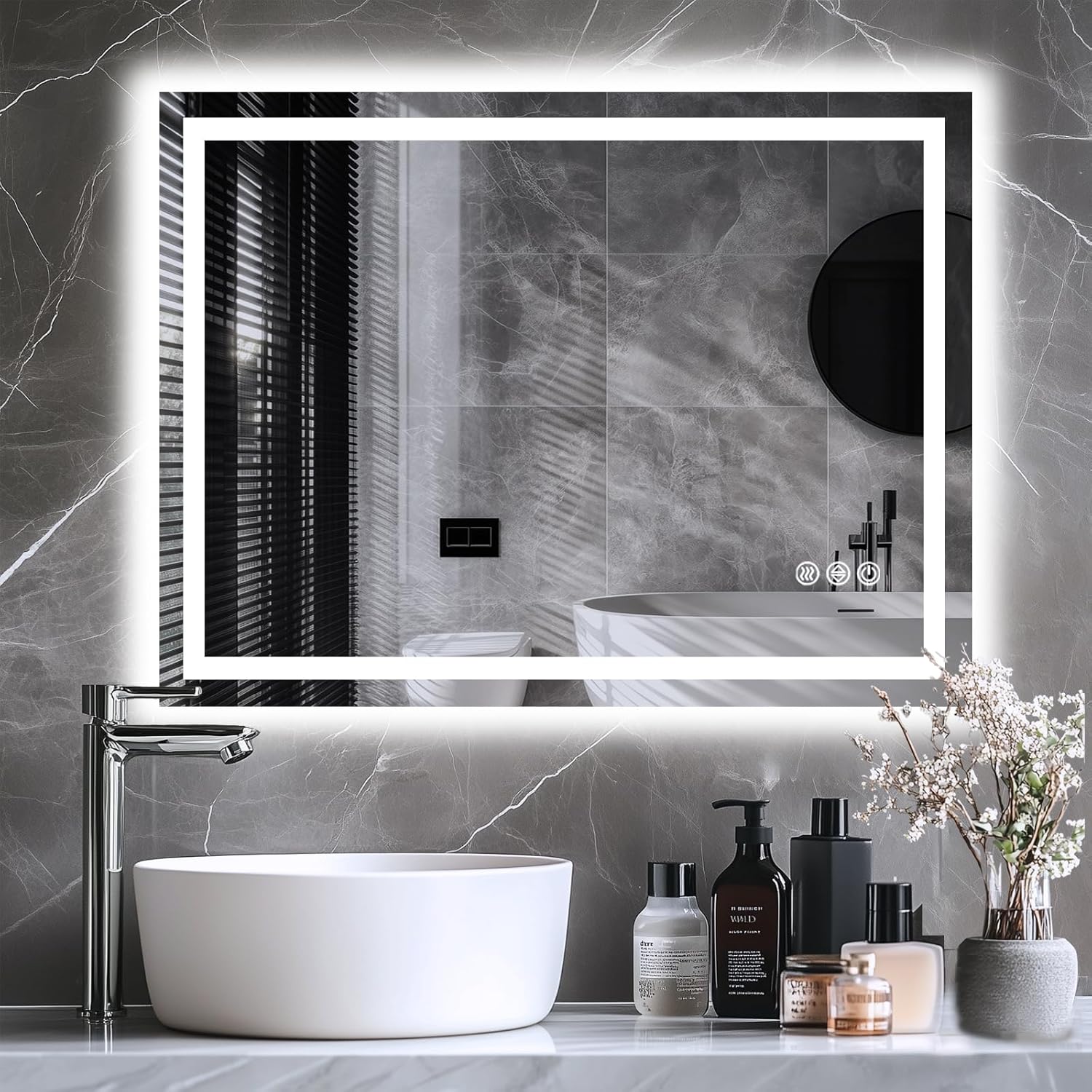 LED Bathroom Mirror, 36"x36" with Frontlit and Backlit Anti-Fog Mirror with Lights LED Vanity Mirror for Bathroom 3 Colors Temperature & Dimmable Bathroom Mirror with HD Tempered Glass