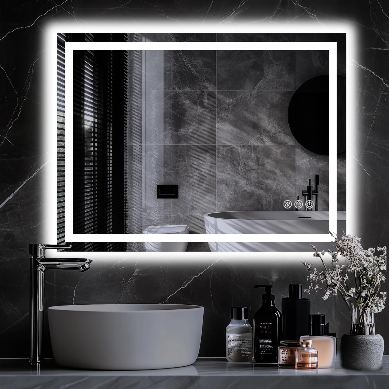 LED Bathroom Mirror, 40"x30" with Frontlit and Backlit Anti-Fog Mirror with Lights LED Vanity Mirror for Bathroom 3 Colors Temperature & Dimmable Bathroom Mirror with HD Tempered Glass