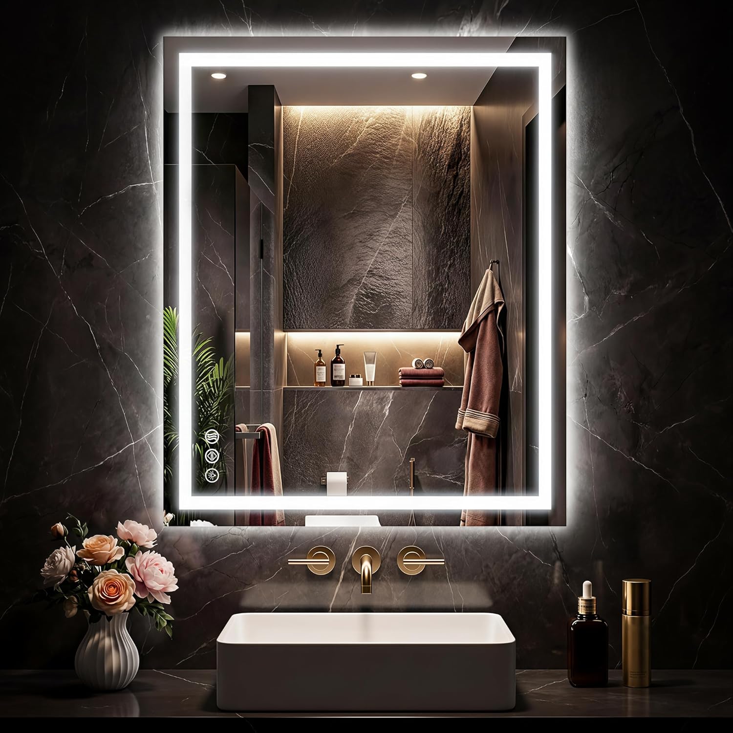 LED Bathroom Mirror, 24"x32" with Frontlit and Backlit Anti-Fog Mirror with Lights LED Vanity Mirror for Bathroom 3 Colors Temperature & Dimmable Bathroom Mirror with HD Tempered Glass