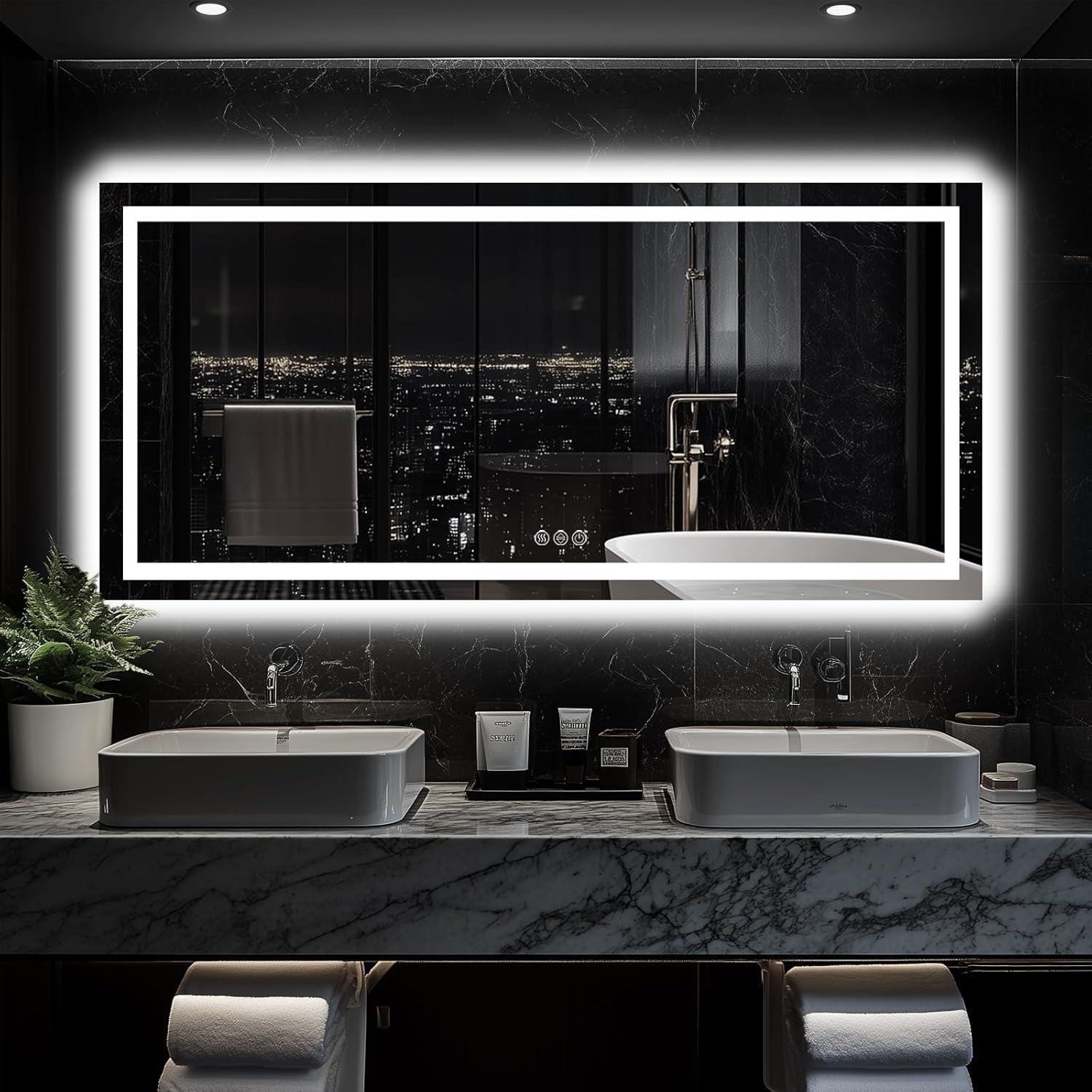 LED Bathroom Mirror, 60"x28" with Frontlit and Backlit Anti-Fog Mirror with Lights LED Vanity Mirror for Bathroom 3 Colors Temperature & Dimmable Bathroom Mirror with HD Tempered Glass