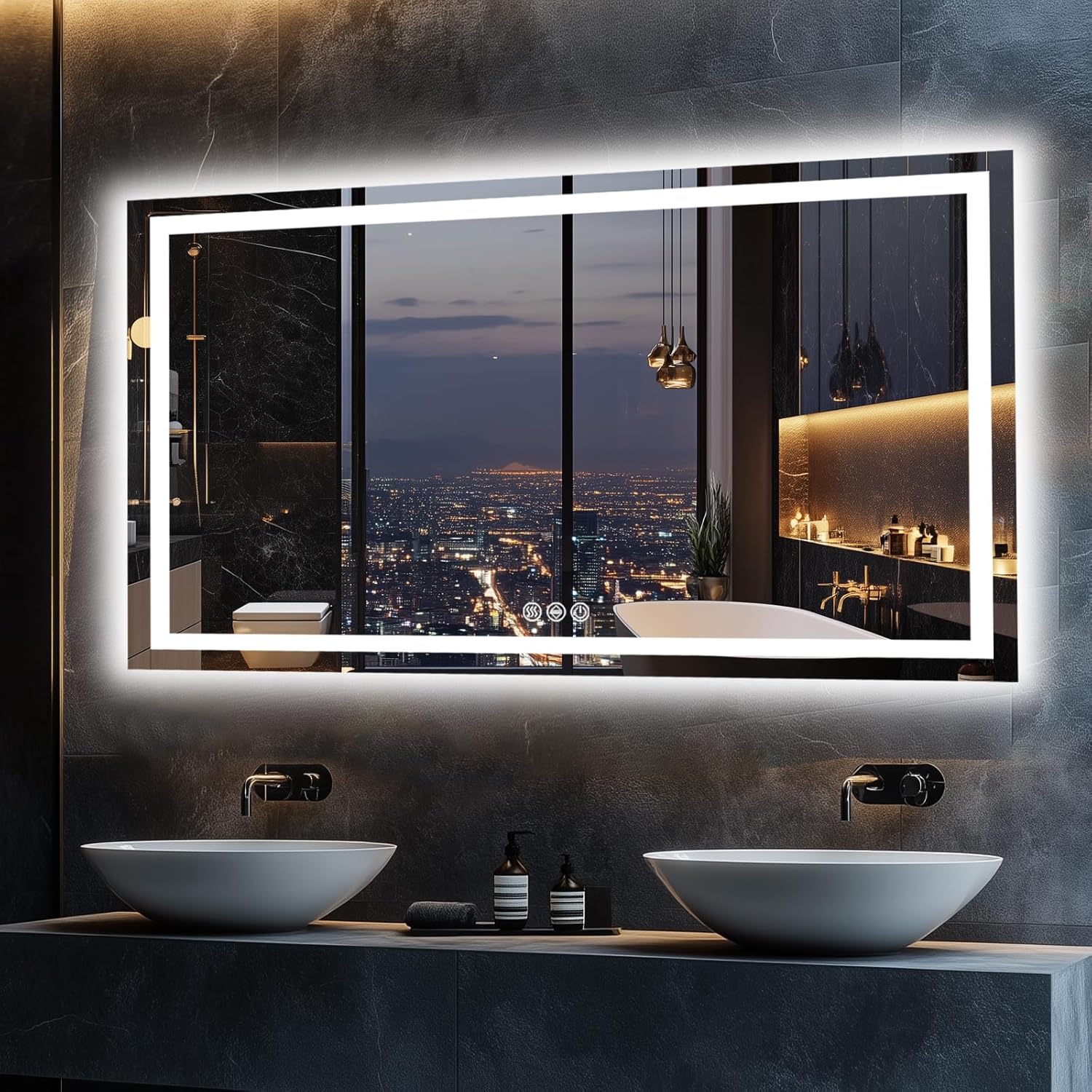 LED Bathroom Mirror, 60"x36" with Frontlit and Backlit Anti-Fog Mirror with Lights LED Vanity Mirror for Bathroom 3 Colors Temperature & Dimmable Bathroom Mirror with HD Tempered Glass