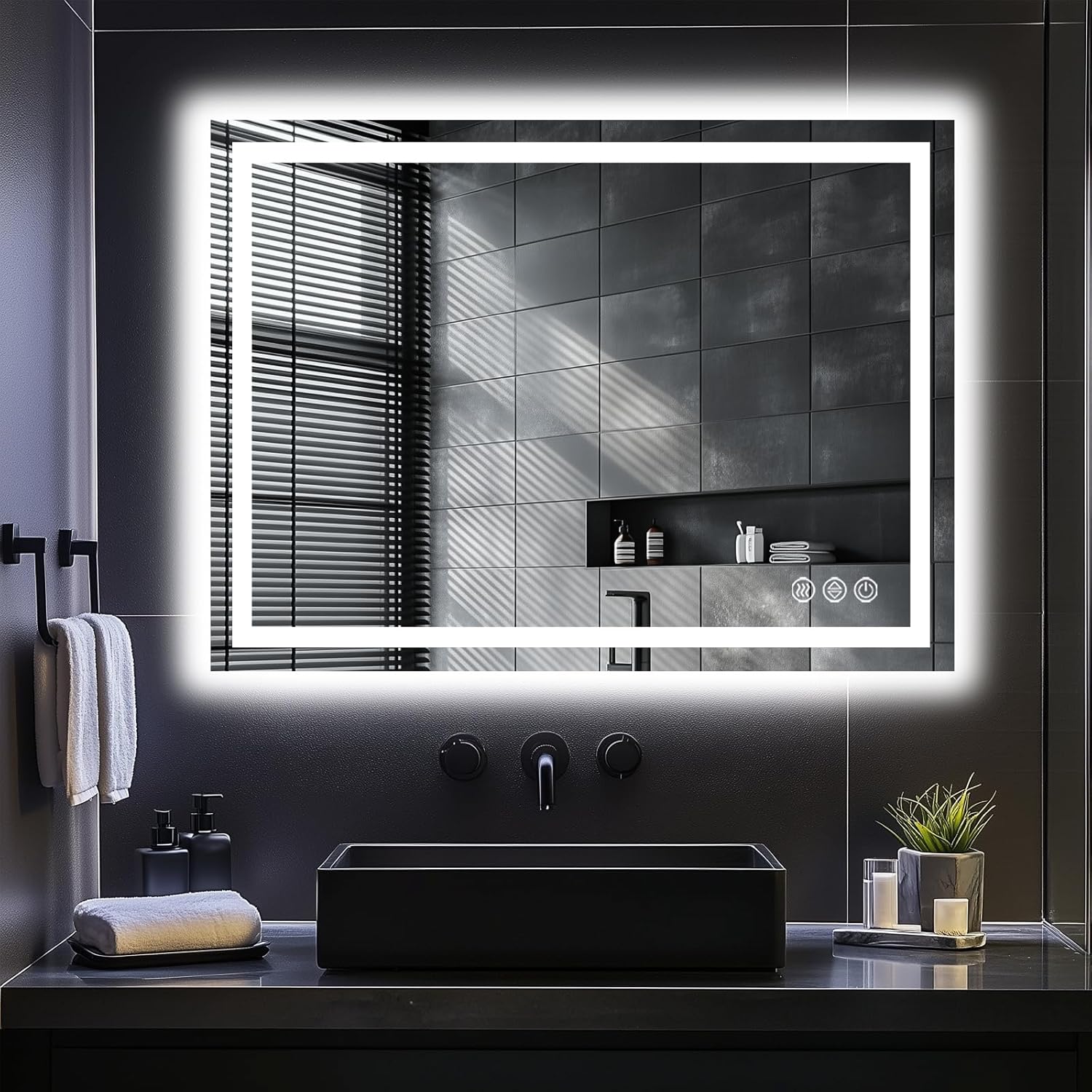 LED Bathroom Mirror, 48"x36" with Frontlit and Backlit Anti-Fog Mirror with Lights LED Vanity Mirror for Bathroom 3 Colors Temperature & Dimmable Bathroom Mirror with HD Tempered Glass