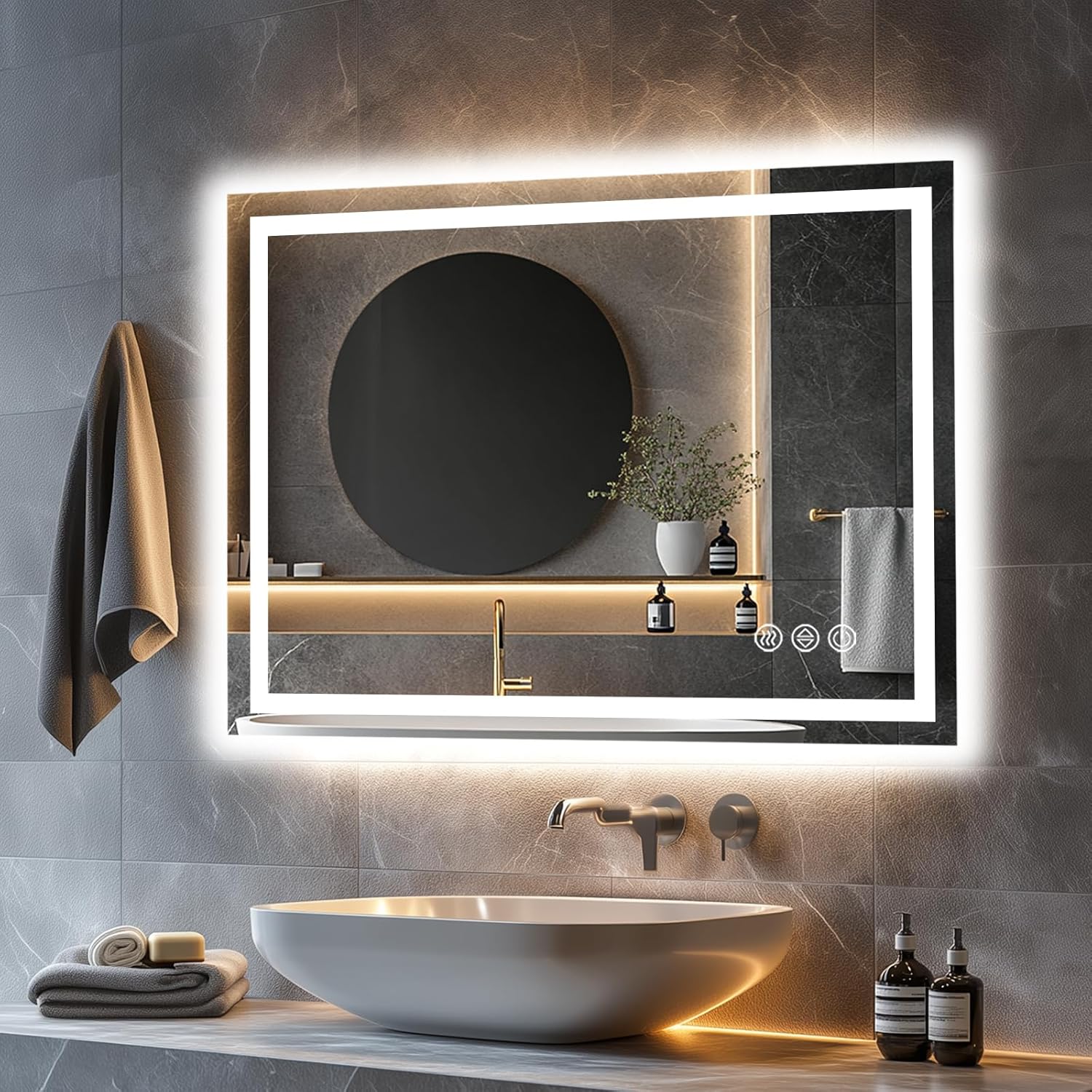 LED Bathroom Mirror, 36"x36" with Frontlit and Backlit Anti-Fog Mirror with Lights LED Vanity Mirror for Bathroom 3 Colors Temperature & Dimmable Bathroom Mirror with HD Tempered Glass