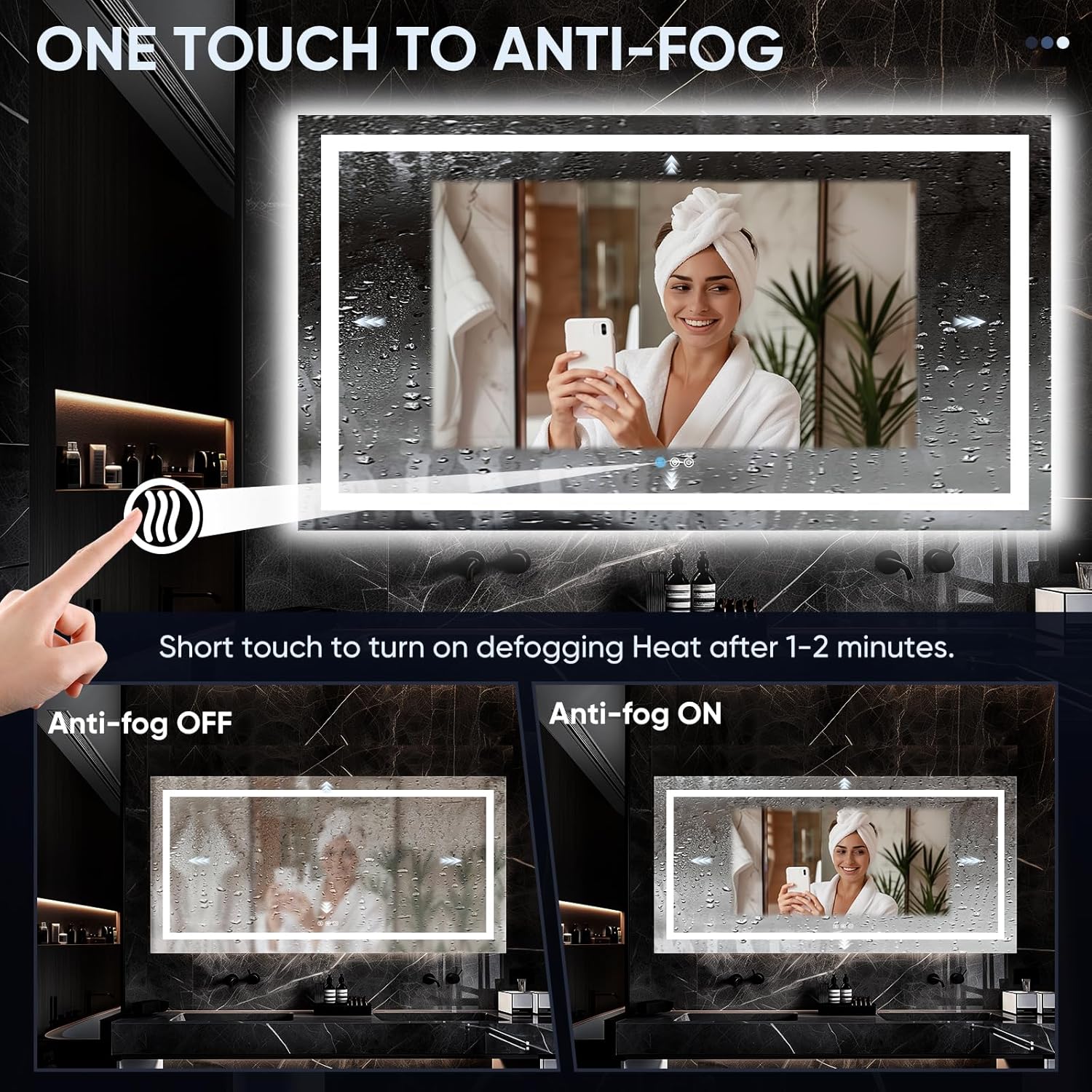 LED Bathroom Mirror, 60"x28" with Frontlit and Backlit Anti-Fog Mirror with Lights LED Vanity Mirror for Bathroom 3 Colors Temperature & Dimmable Bathroom Mirror with HD Tempered Glass