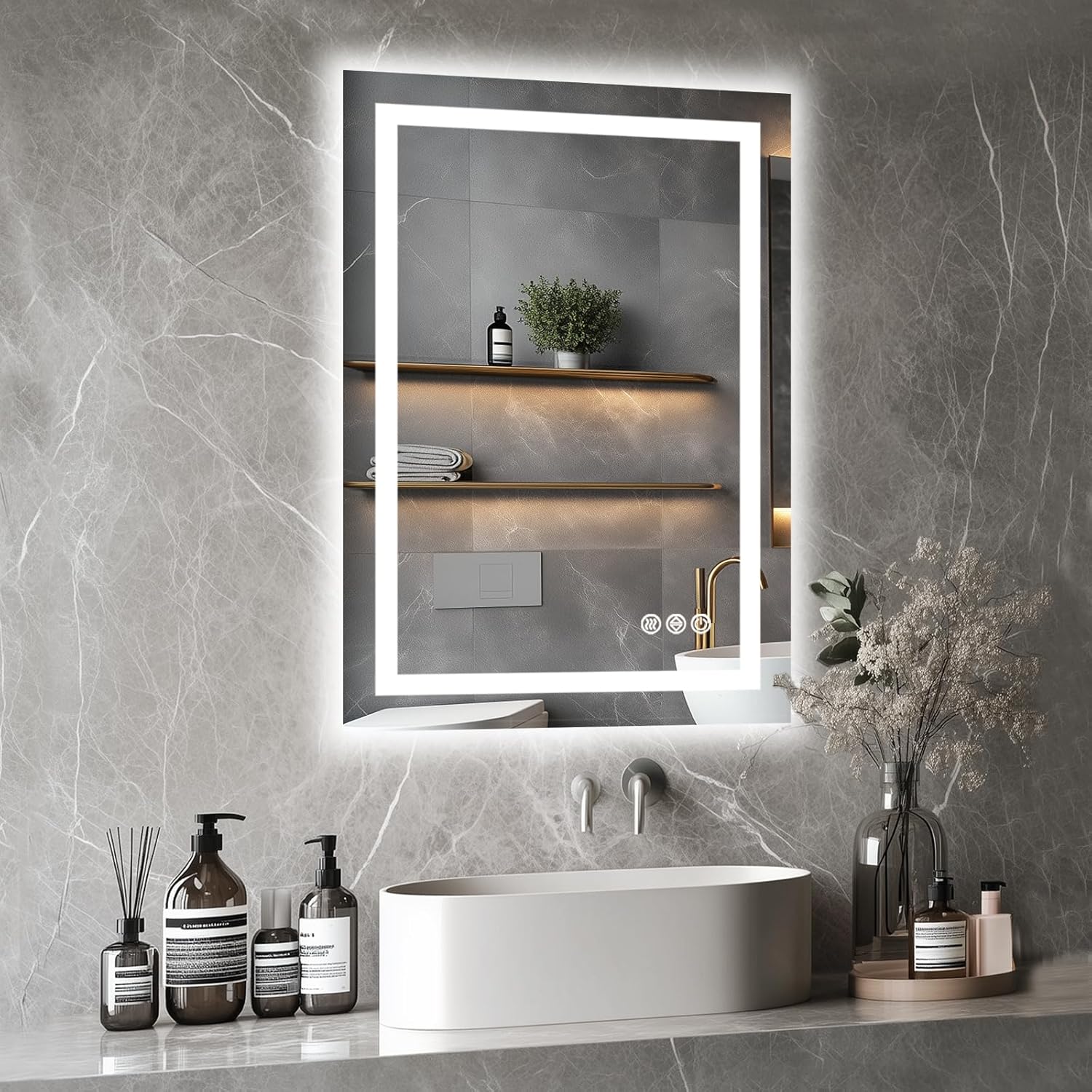 LED Bathroom Mirror, 24"x36" with Frontlit and Backlit Anti-Fog Mirror with Lights LED Vanity Mirror for Bathroom 3 Colors Temperature & Dimmable Bathroom Mirror with HD Tempered Glass