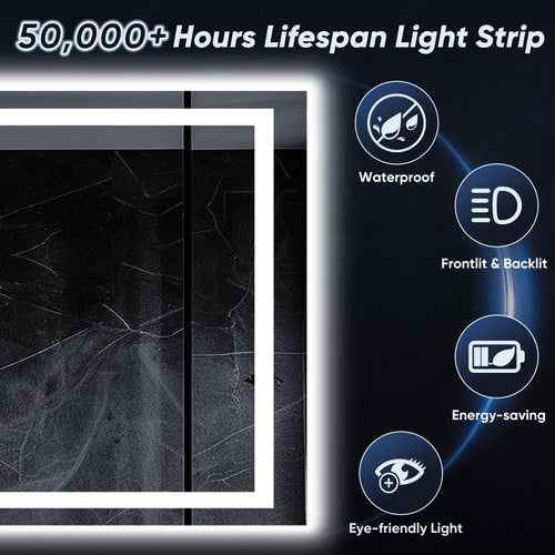 Homsion LED Bathroom Mirror, 72"x32" with Frontlit and Backlit Anti-Fog Mirror with Lights LED Vanity Mirror for Bathroom 3 Colors Temperature & Dimmable Bathroom Mirror with HD Tempered Glass