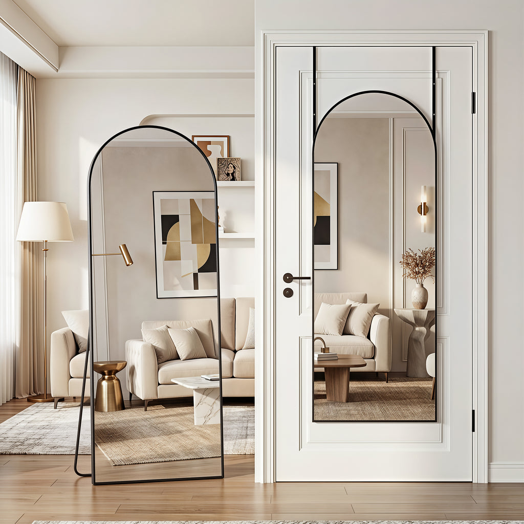 Homsion 58"x20" Over The Door Mirror, Arched Full Length Mirror with Aluminum Frame, Adjustable Hooks, Wall Mounted or Standing for Bedroom Living Room