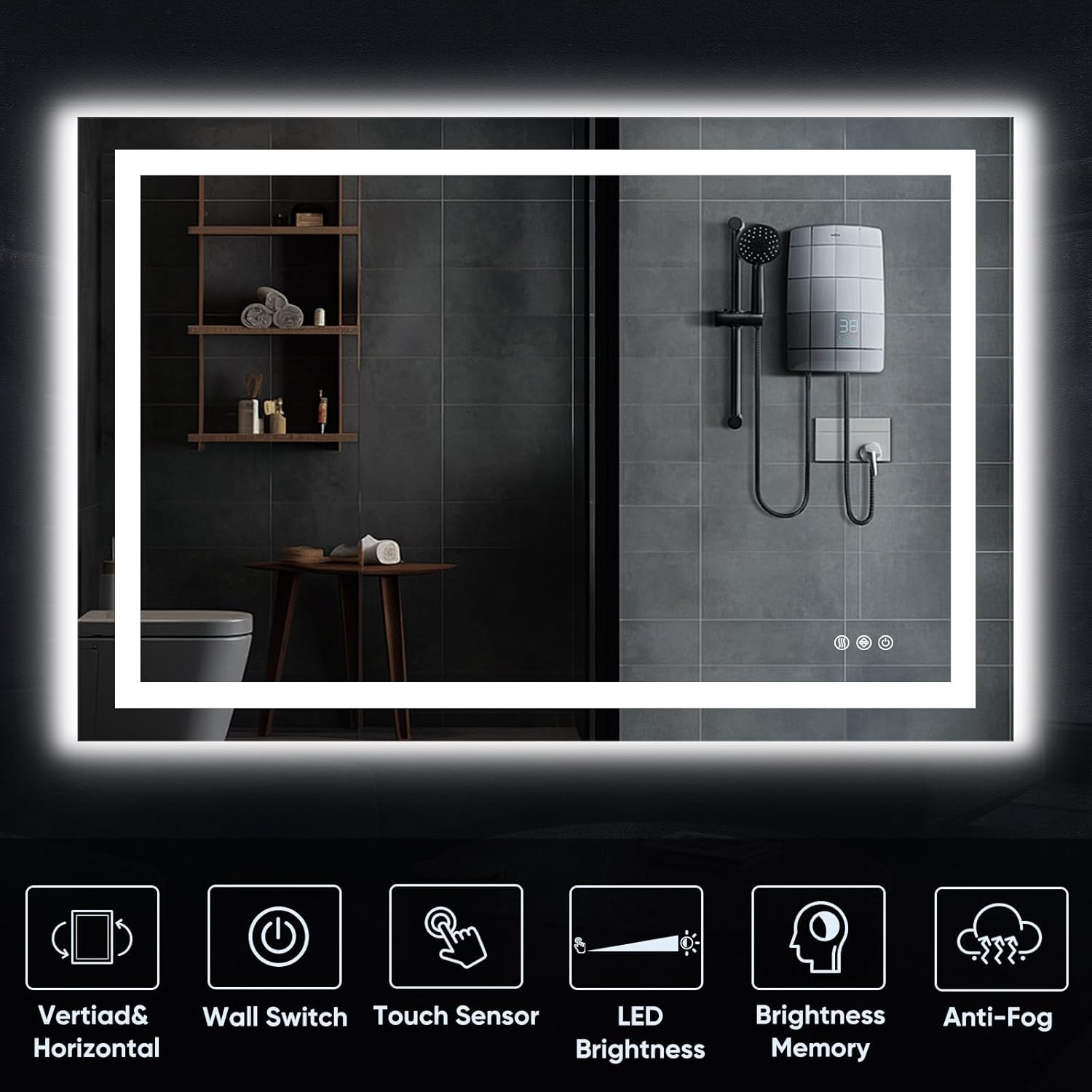 LED Bathroom Mirror, 48"x32" with Frontlit and Backlit Anti-Fog Mirror with Lights LED Vanity Mirror for Bathroom 3 Colors Temperature & Dimmable Bathroom Mirror with HD Tempered Glass