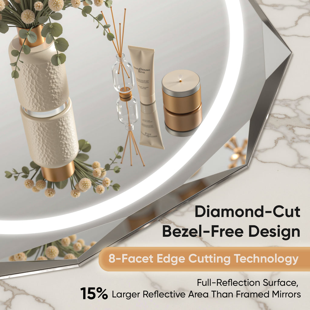 Homsion Oval LED Bathroom Mirror with Lights, Frameless Vanity LED Mirror for Bathroom with Beveled Edge, Backlit Anti-Fog, Dimmable, 3 Colors, Memory Function, Tempered Glass, Shatter-Proof