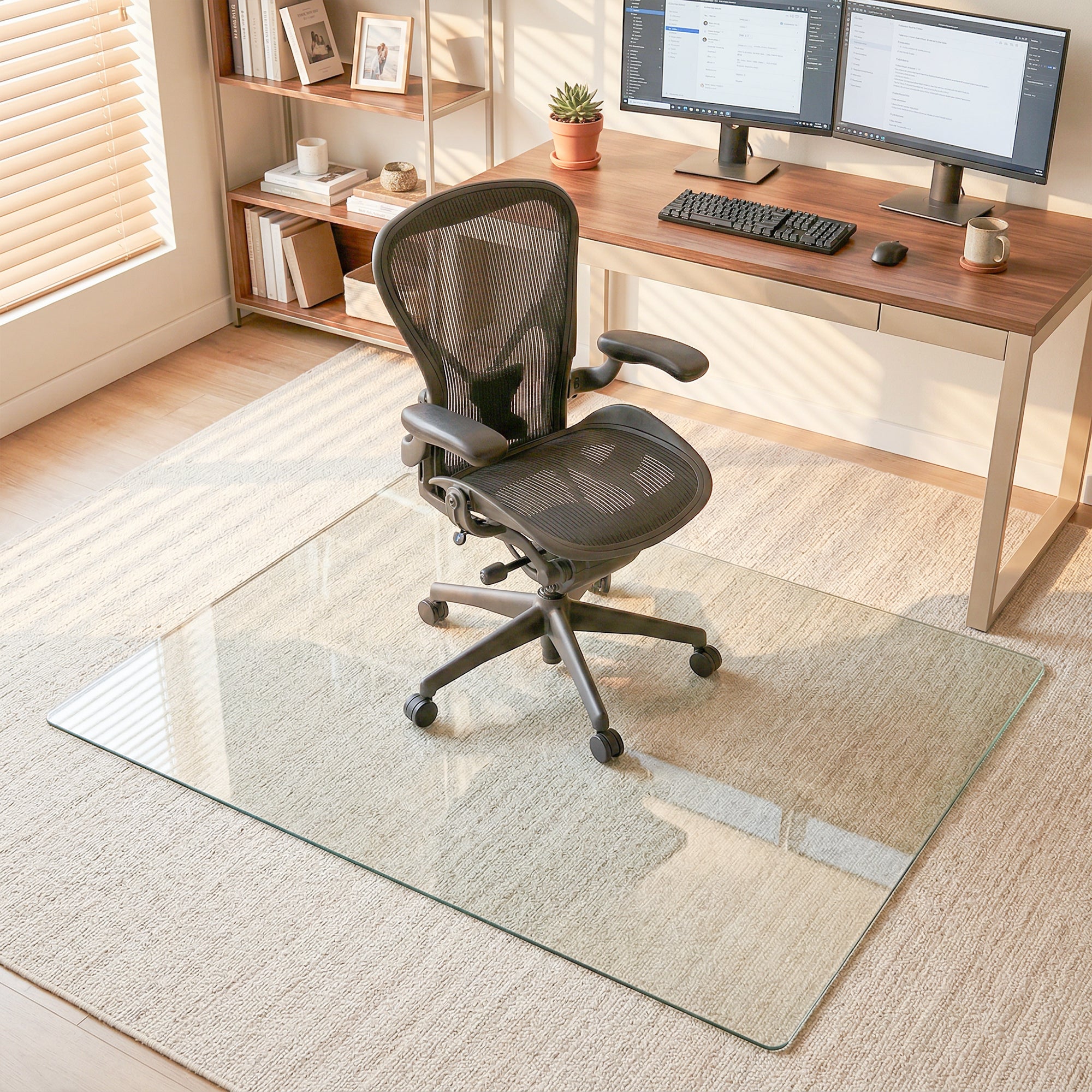 Tempered Glass Office Chair Mat for Carpet & Hardwood Floor, Clear Floor Protector Desk Chair Mat with Rounded and Polished Edges