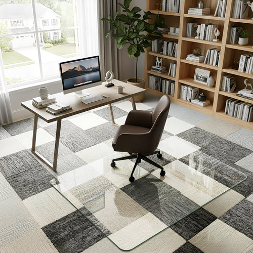 Homsion Tempered Glass Office Chair Mat for Carpet & Hardwood Floor, 1/6" Thick Clear Floor Protector Desk Chair Mat with Rounded and Polished Edges