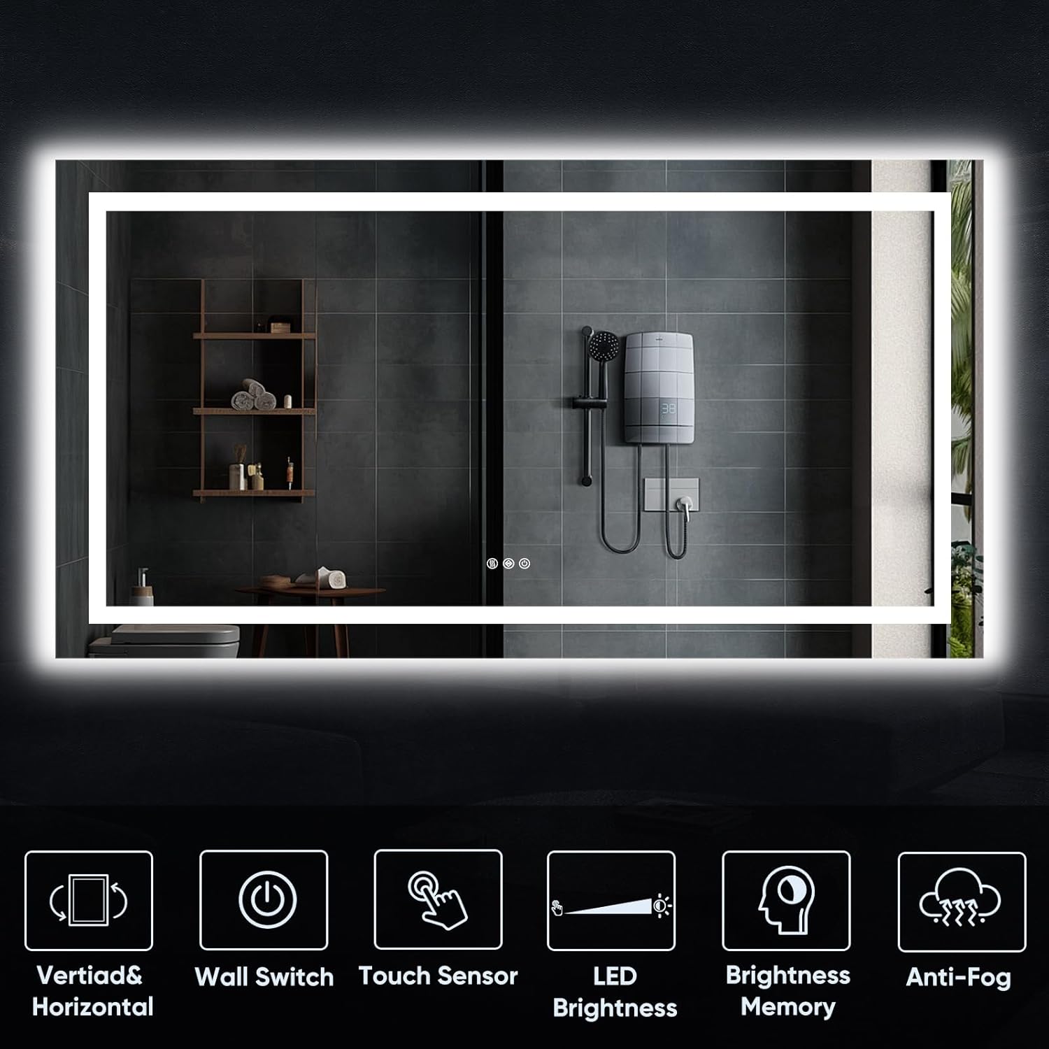 LED Bathroom Mirror, 60"x28" with Frontlit and Backlit Anti-Fog Mirror with Lights LED Vanity Mirror for Bathroom 3 Colors Temperature & Dimmable Bathroom Mirror with HD Tempered Glass
