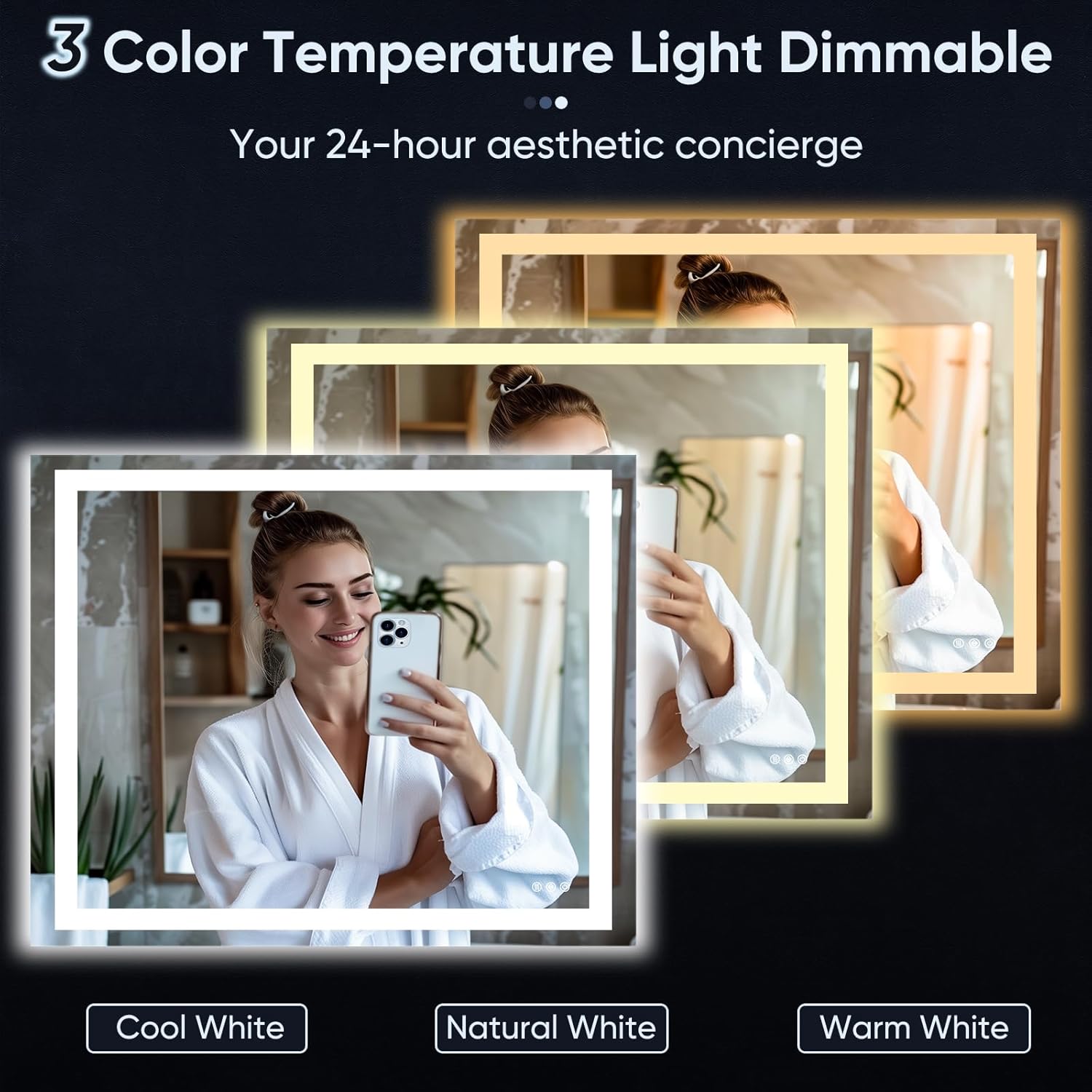 LED Bathroom Mirror, 36"x36" with Frontlit and Backlit Anti-Fog Mirror with Lights LED Vanity Mirror for Bathroom 3 Colors Temperature & Dimmable Bathroom Mirror with HD Tempered Glass