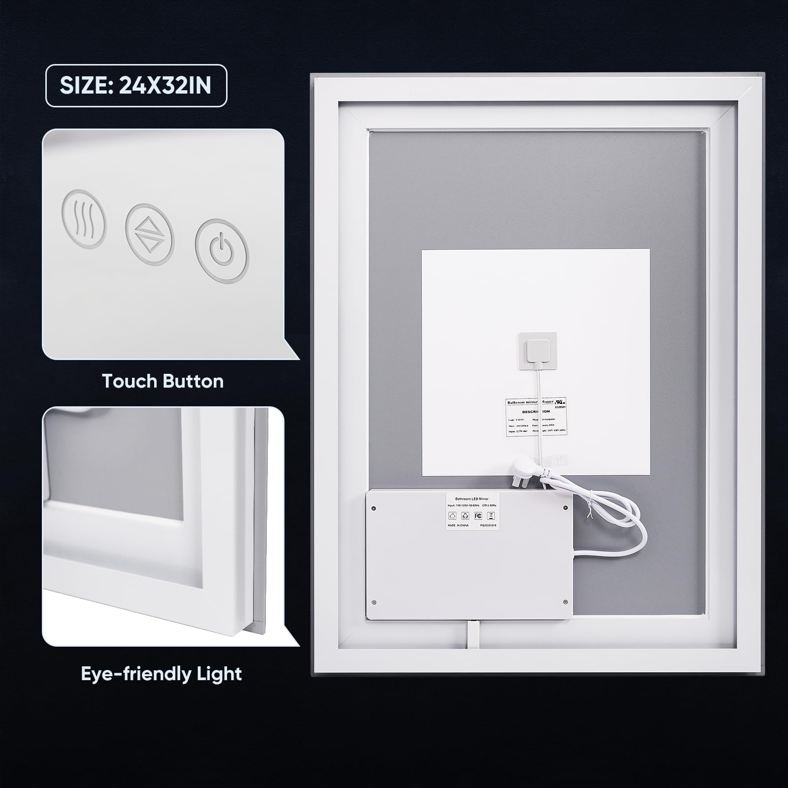 Homsion LED Bathroom Mirror, 72"x32" with Frontlit and Backlit Anti-Fog Mirror with Lights LED Vanity Mirror for Bathroom 3 Colors Temperature & Dimmable Bathroom Mirror with HD Tempered Glass