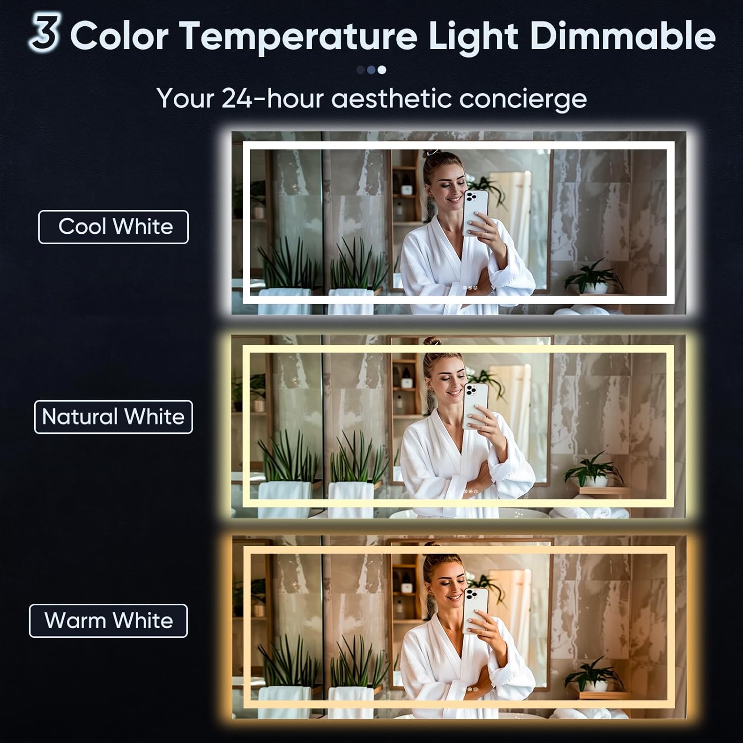 LED Bathroom Mirror, 60"x36" with Frontlit and Backlit Anti-Fog Mirror with Lights LED Vanity Mirror for Bathroom 3 Colors Temperature & Dimmable Bathroom Mirror with HD Tempered Glass