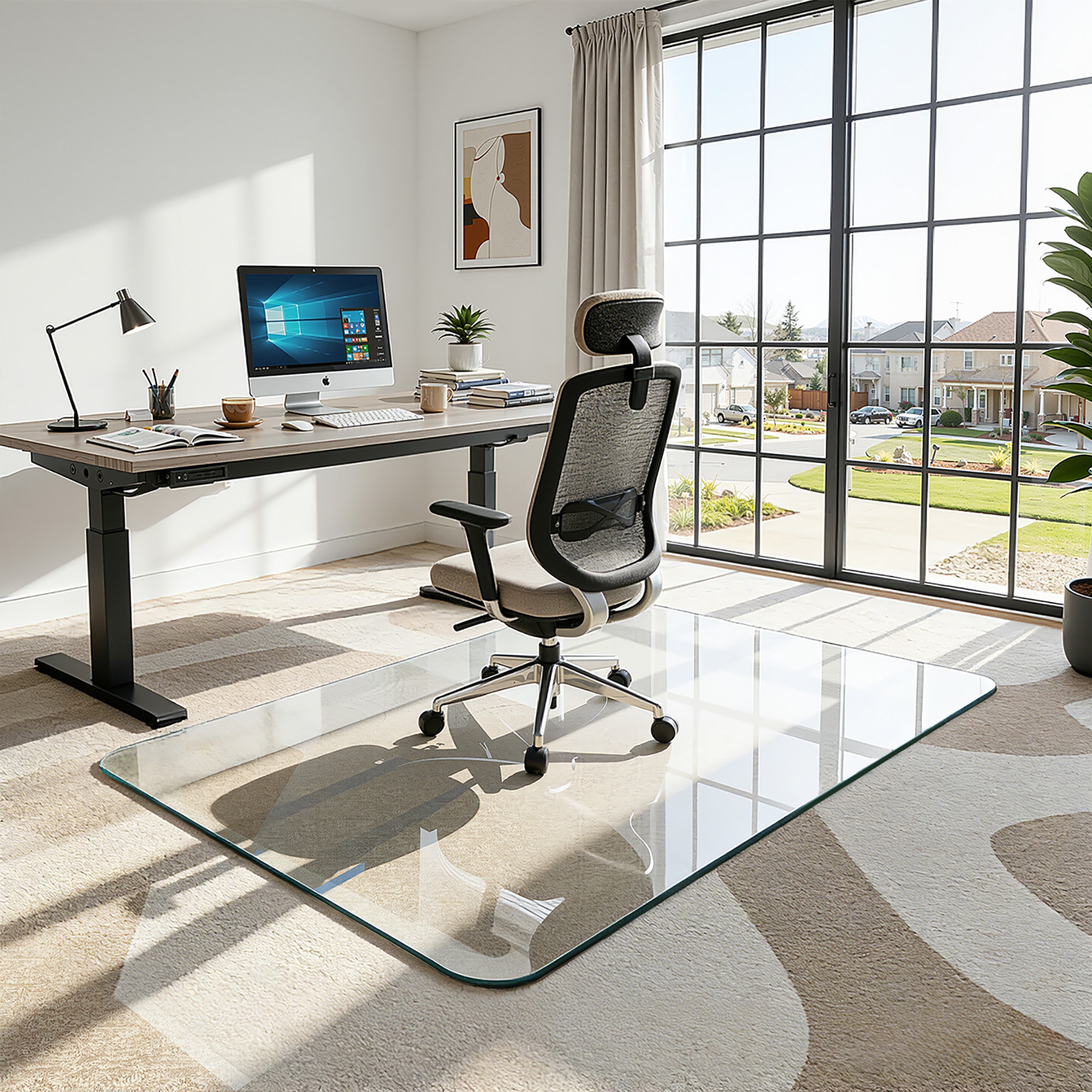 Tempered Glass Office Chair Mat for Carpet & Hardwood Floor, Clear Floor Protector Desk Chair Mat with Rounded and Polished Edges