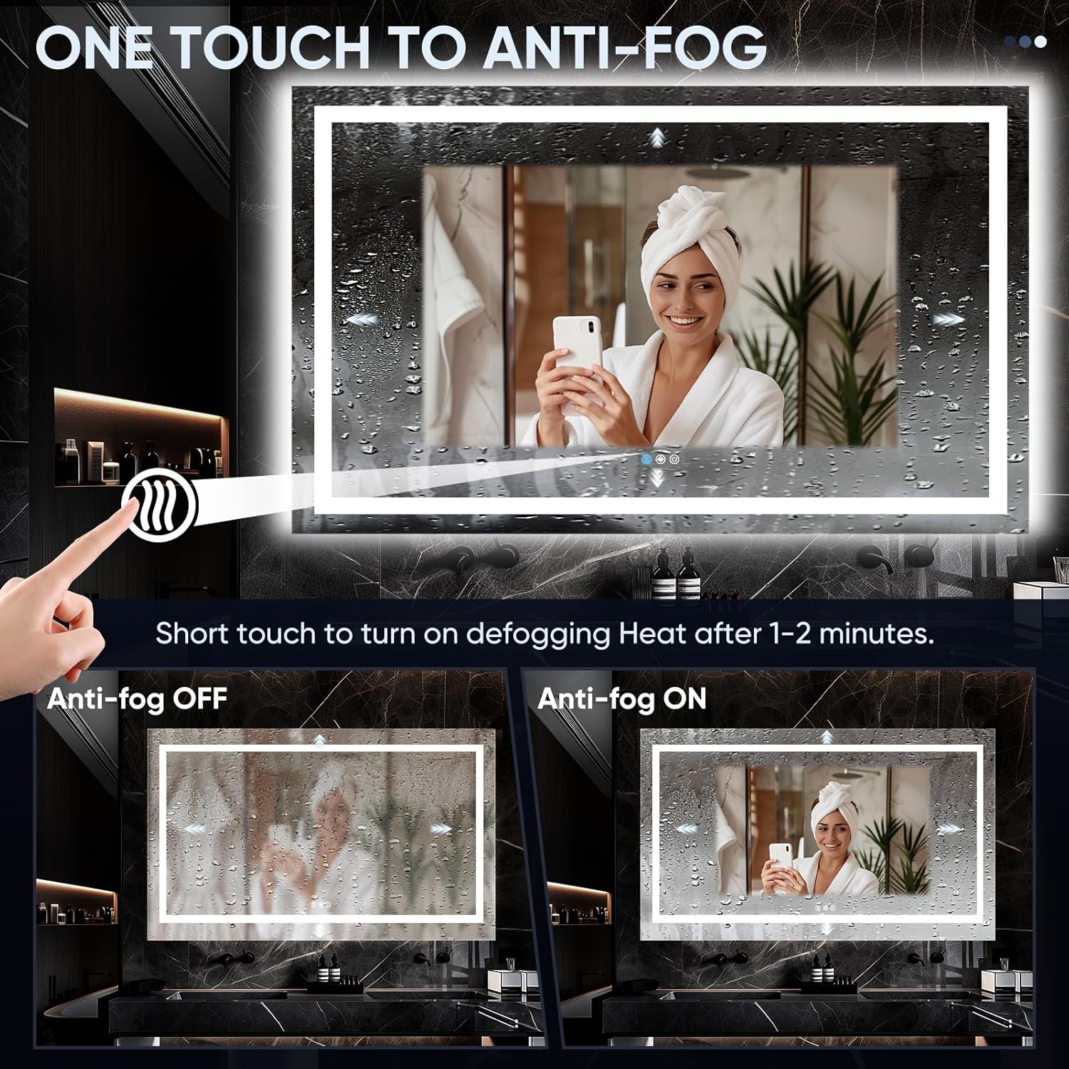 LED Bathroom Mirror, 60"x36" with Frontlit and Backlit Anti-Fog Mirror with Lights LED Vanity Mirror for Bathroom 3 Colors Temperature & Dimmable Bathroom Mirror with HD Tempered Glass