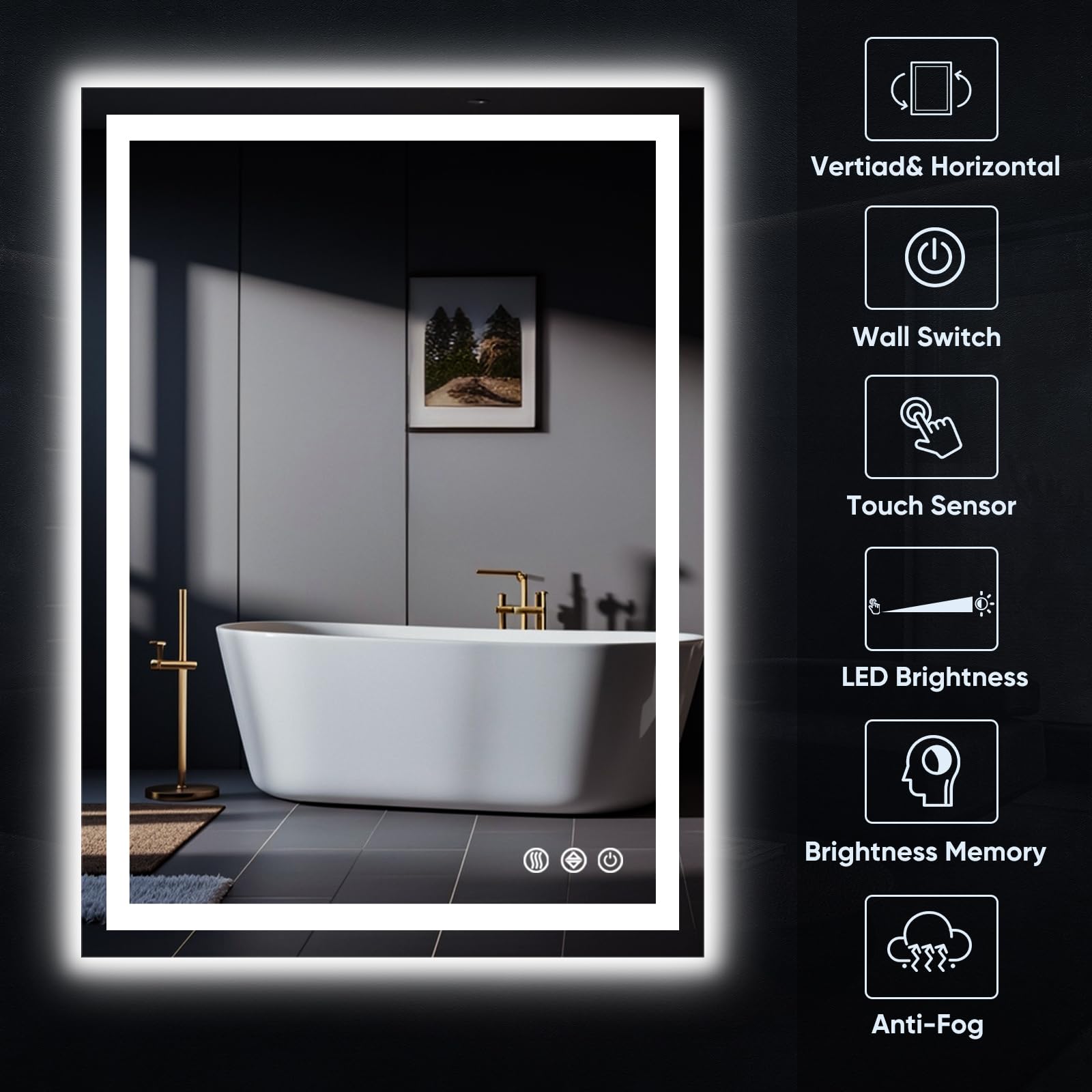 Homsion LED Bathroom Mirror, 72"x32" with Frontlit and Backlit Anti-Fog Mirror with Lights LED Vanity Mirror for Bathroom 3 Colors Temperature & Dimmable Bathroom Mirror with HD Tempered Glass