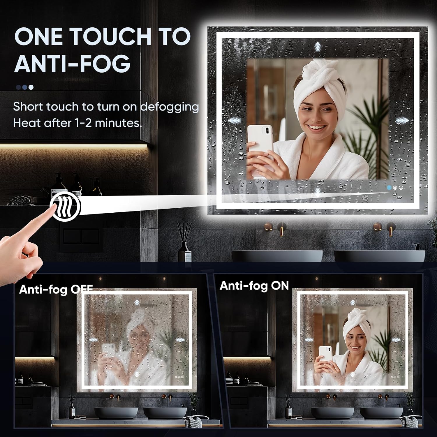 LED Bathroom Mirror, 40"x32" with Frontlit and Backlit Anti-Fog Mirror with Lights LED Vanity Mirror for Bathroom 3 Colors Temperature & Dimmable Bathroom Mirror with HD Tempered Glass