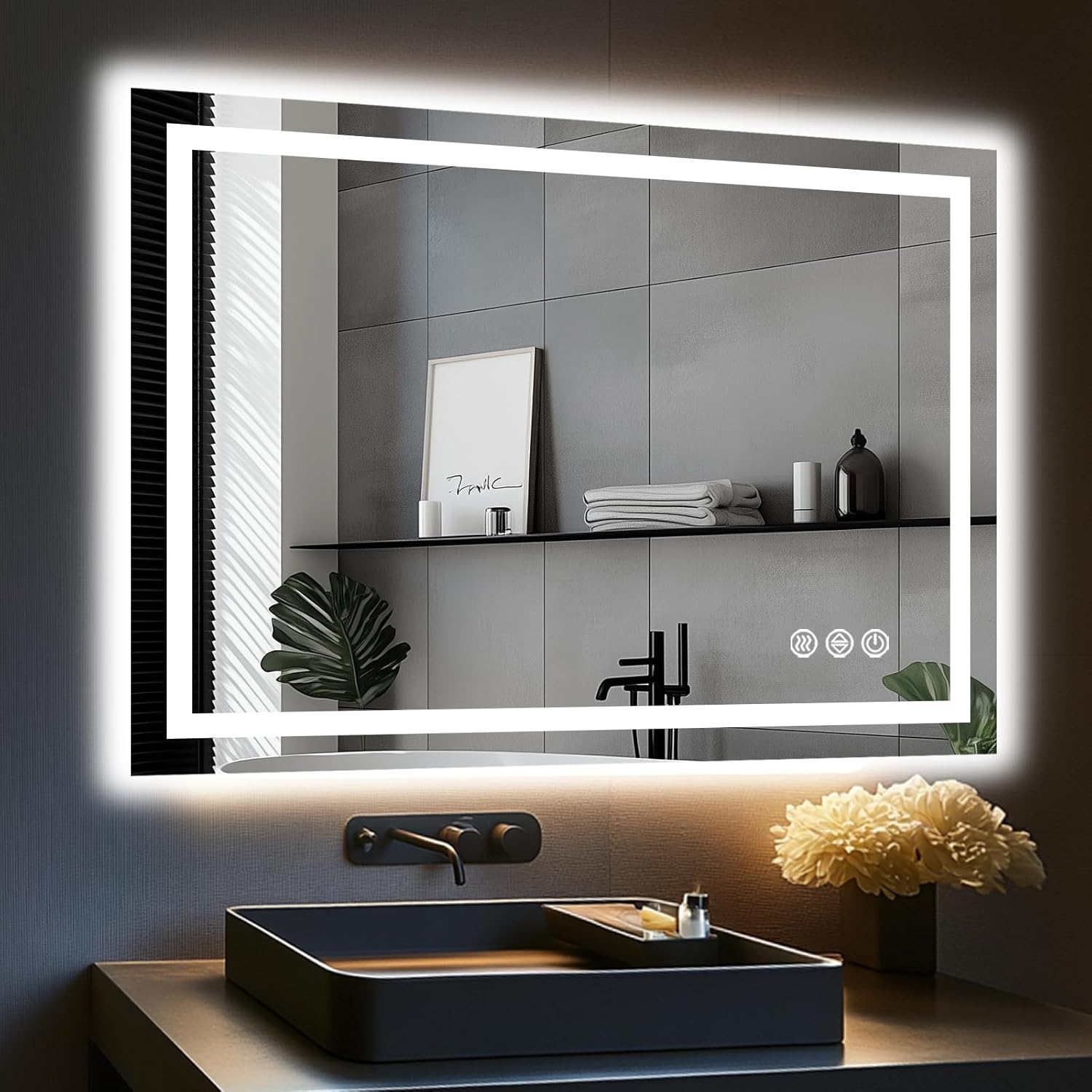 LED Bathroom Mirror, 48"x32" with Frontlit and Backlit Anti-Fog Mirror with Lights LED Vanity Mirror for Bathroom 3 Colors Temperature & Dimmable Bathroom Mirror with HD Tempered Glass