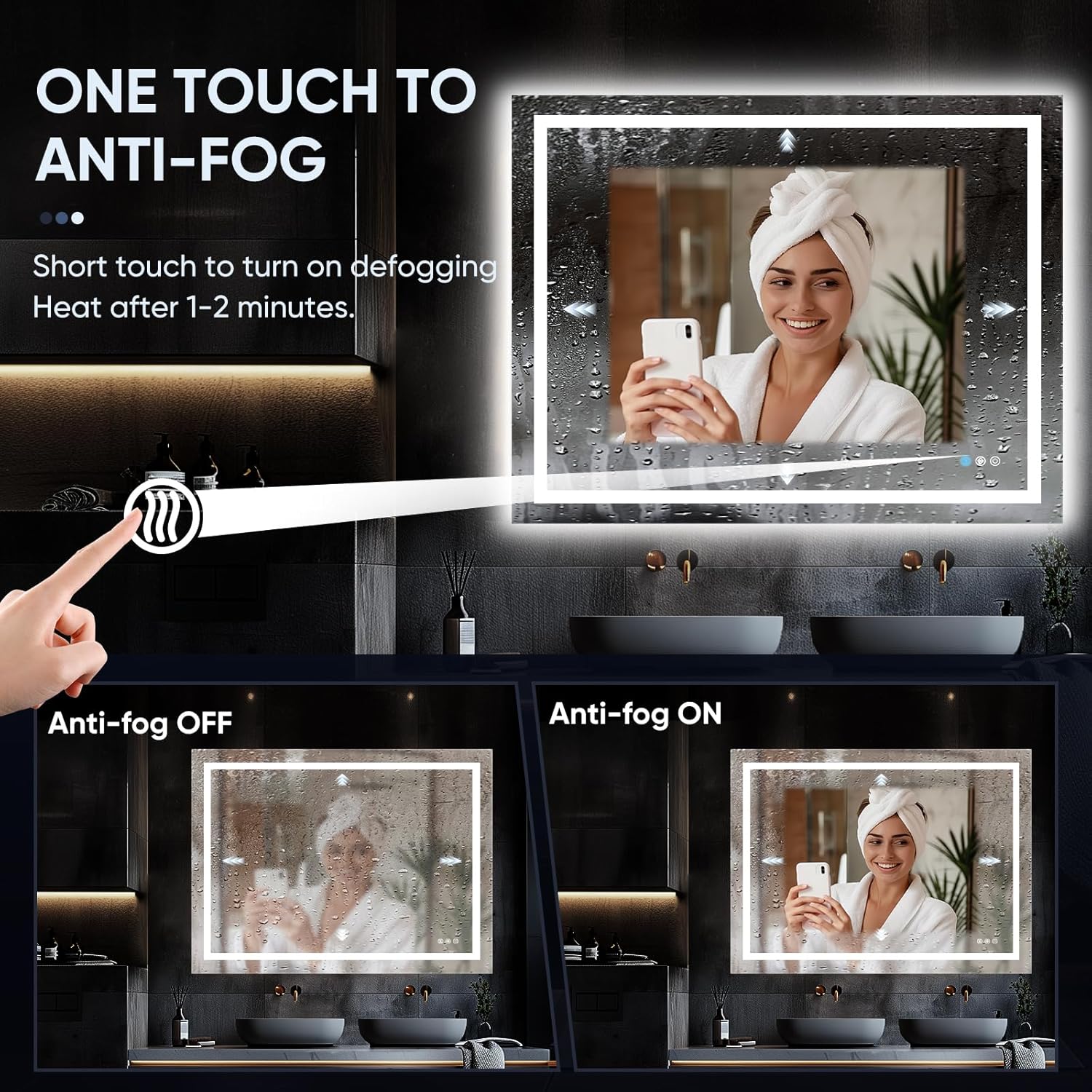 LED Bathroom Mirror, 48"x36" with Frontlit and Backlit Anti-Fog Mirror with Lights LED Vanity Mirror for Bathroom 3 Colors Temperature & Dimmable Bathroom Mirror with HD Tempered Glass