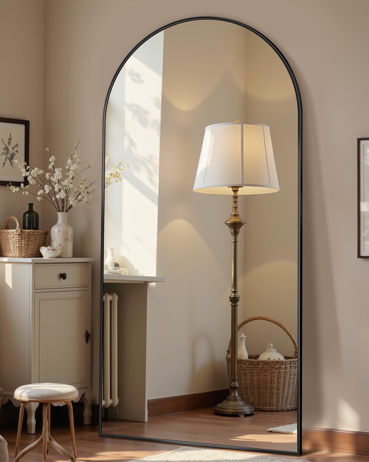 Homsion Full Length Mirror, 75.8"x33.8" Oversized Arched Mirror Large Standing Mirrors, Tall Mirrors Body Floor Mirror for Bedroom Living Room Aluminum Frame
