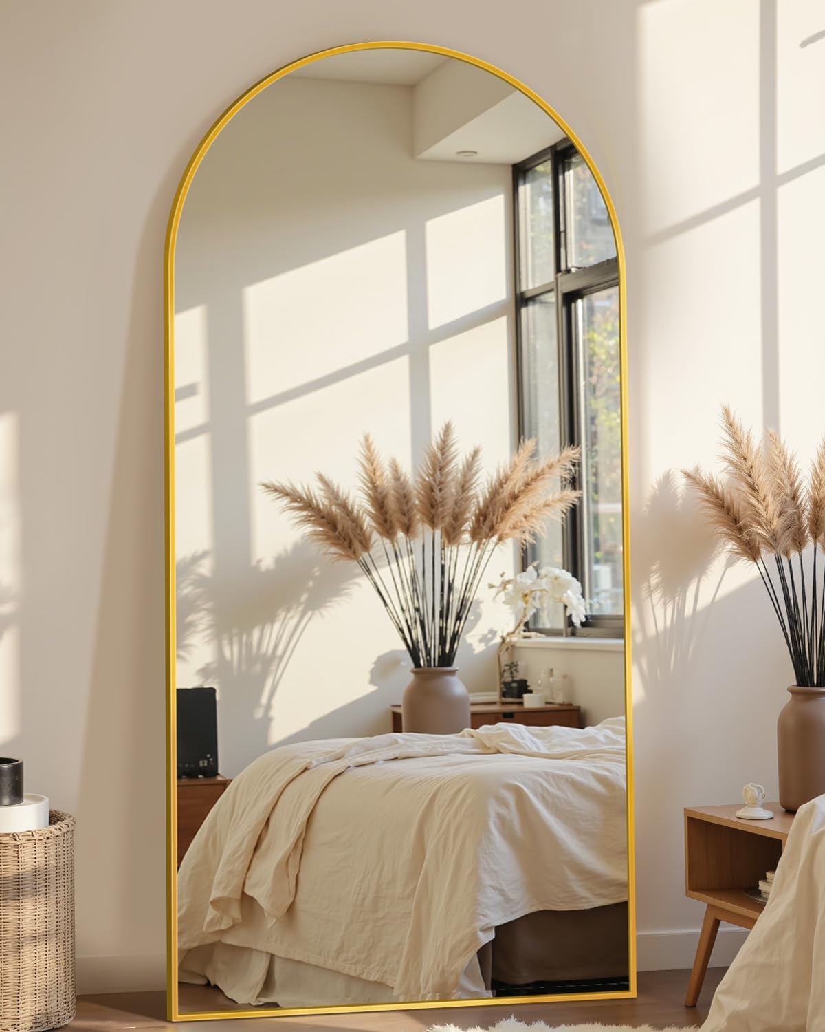Homsion Full Length Mirror, 75.8"x33.8" Oversized Arched Mirror Large Standing Mirrors, Tall Mirrors Body Floor Mirror for Bedroom Living Room Aluminum Frame