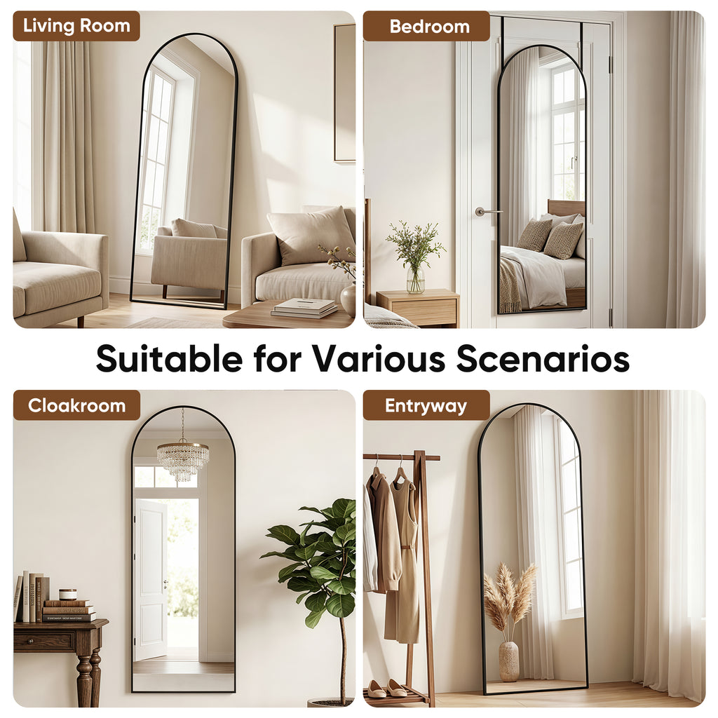 Homsion 58"x20" Over The Door Mirror, Arched Full Length Mirror with Aluminum Frame, Adjustable Hooks, Wall Mounted or Standing for Bedroom Living Room