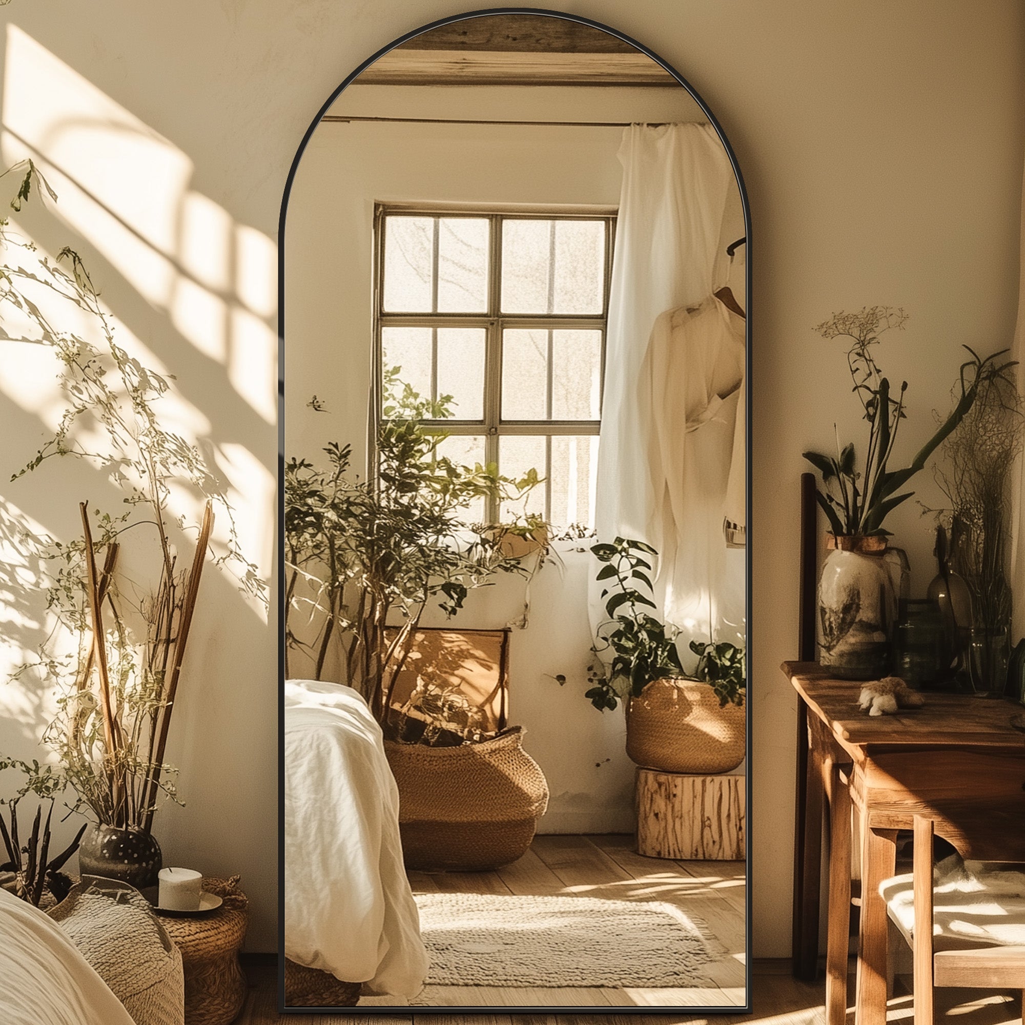 Homsion Full Length Mirror, 75.8"x33.8" Oversized Arched Mirror Large Standing Mirrors, Tall Mirrors Body Floor Mirror for Bedroom Living Room Aluminum Frame