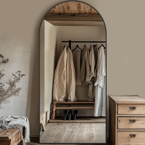 Homsion Full Length Mirror, 75.8"x33.8" Oversized Arched Mirror Large Standing Mirrors, Tall Mirrors Body Floor Mirror for Bedroom Living Room Aluminum Frame