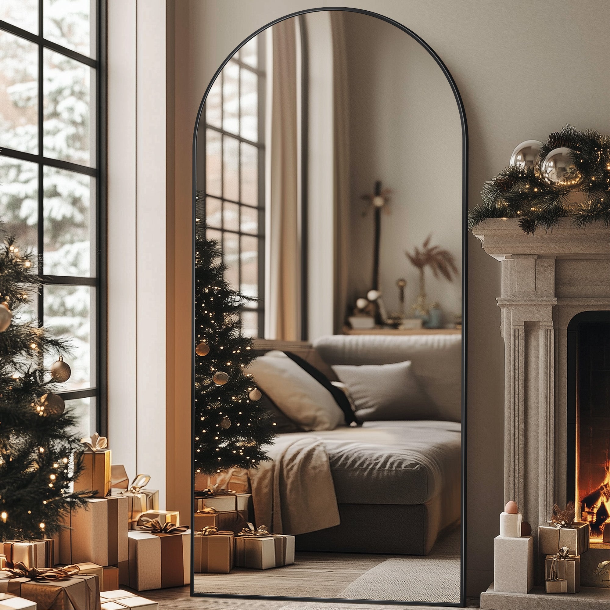 Homsion Full Length Mirror, 75.8"x33.8" Oversized Arched Mirror Large Standing Mirrors, Tall Mirrors Body Floor Mirror for Bedroom Living Room Aluminum Frame