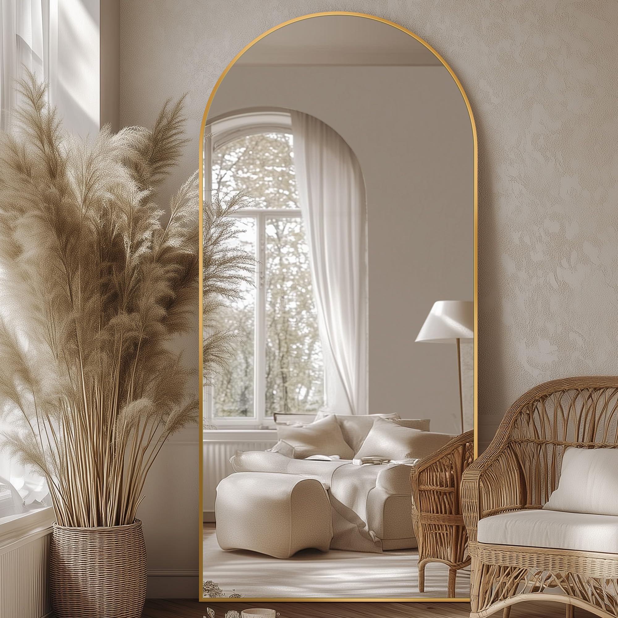 Homsion Full Length Mirror, 75.8"x33.8" Oversized Arched Mirror Large Standing Mirrors, Tall Mirrors Body Floor Mirror for Bedroom Living Room Aluminum Frame