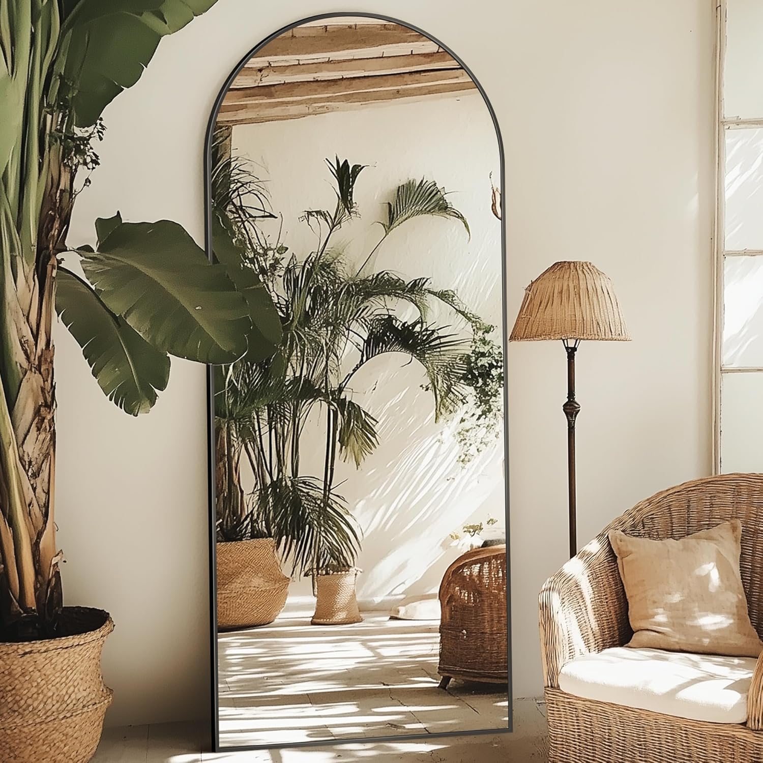 Homsion Full Length Mirror, 75.8"x33.8" Oversized Arched Mirror Large Standing Mirrors, Tall Mirrors Body Floor Mirror for Bedroom Living Room Aluminum Frame