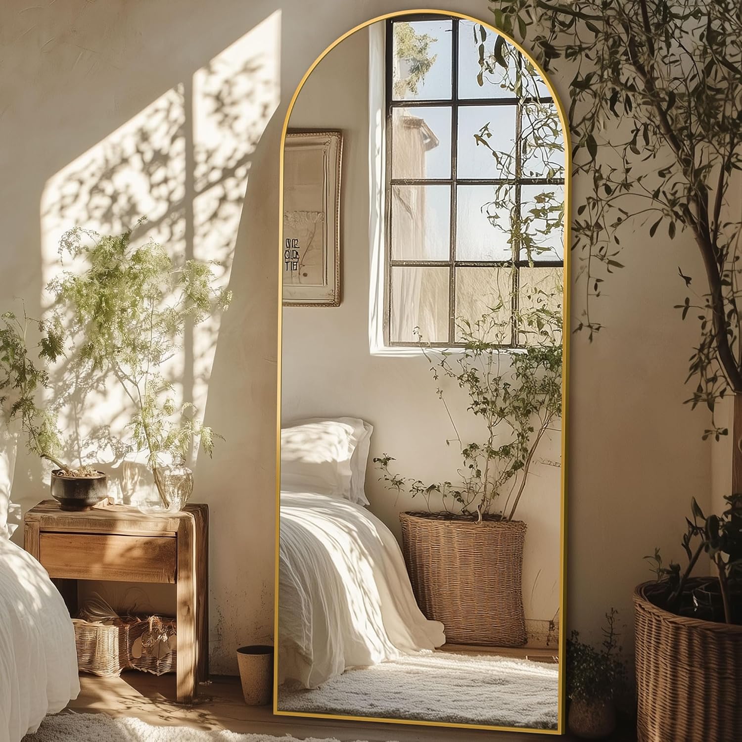 Homsion Full Length Mirror, 75.8"x33.8" Oversized Arched Mirror Large Standing Mirrors, Tall Mirrors Body Floor Mirror for Bedroom Living Room Aluminum Frame