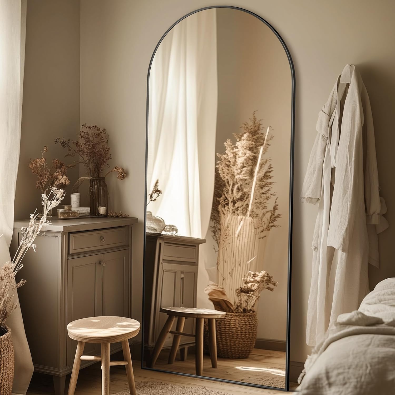Homsion Full Length Mirror, 75.8"x33.8" Oversized Arched Mirror Large Standing Mirrors, Tall Mirrors Body Floor Mirror for Bedroom Living Room Aluminum Frame