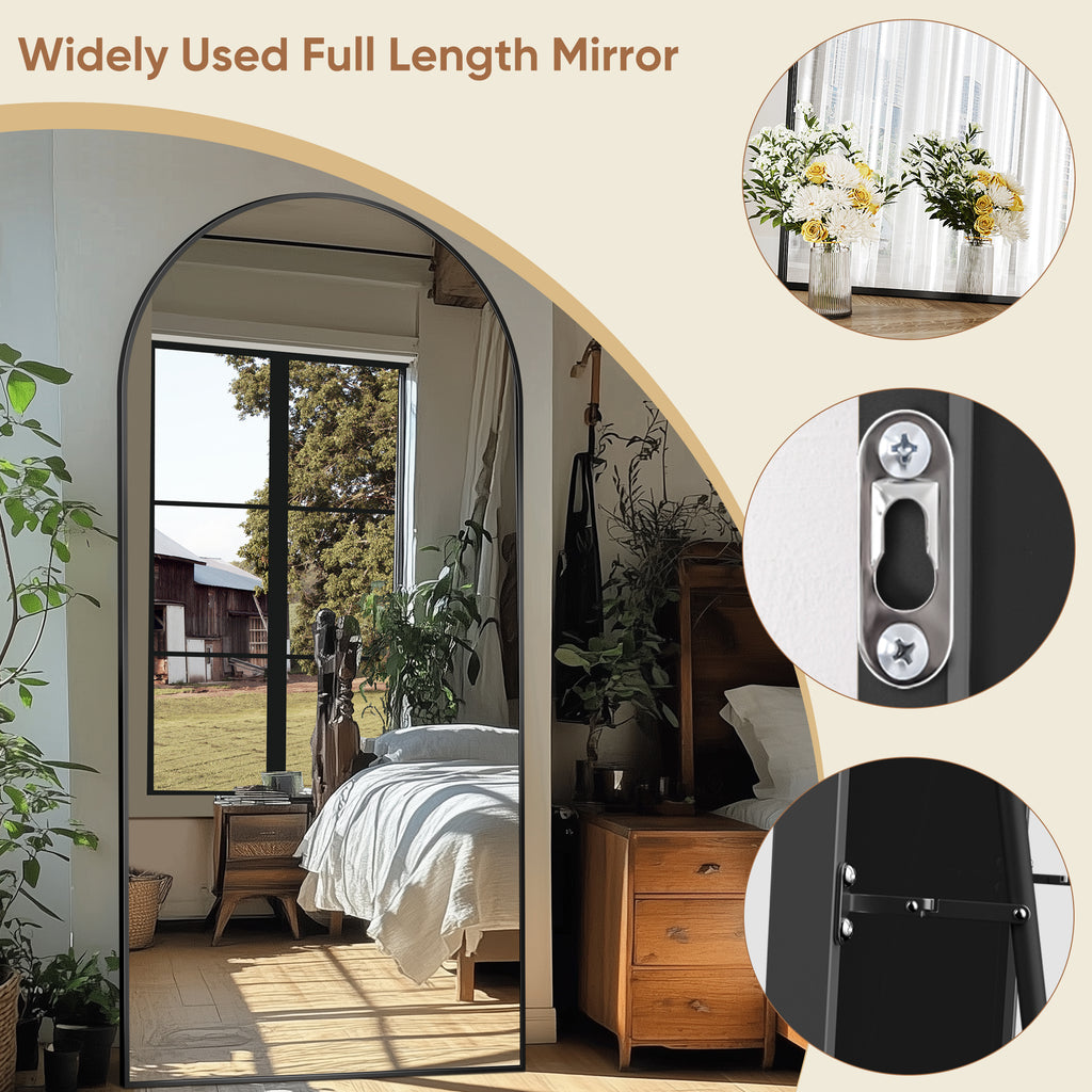 Homsion Full Length Mirror, 75.8"x33.8" Oversized Arched Mirror Large Standing Mirrors, Tall Mirrors Body Floor Mirror for Bedroom Living Room Aluminum Frame