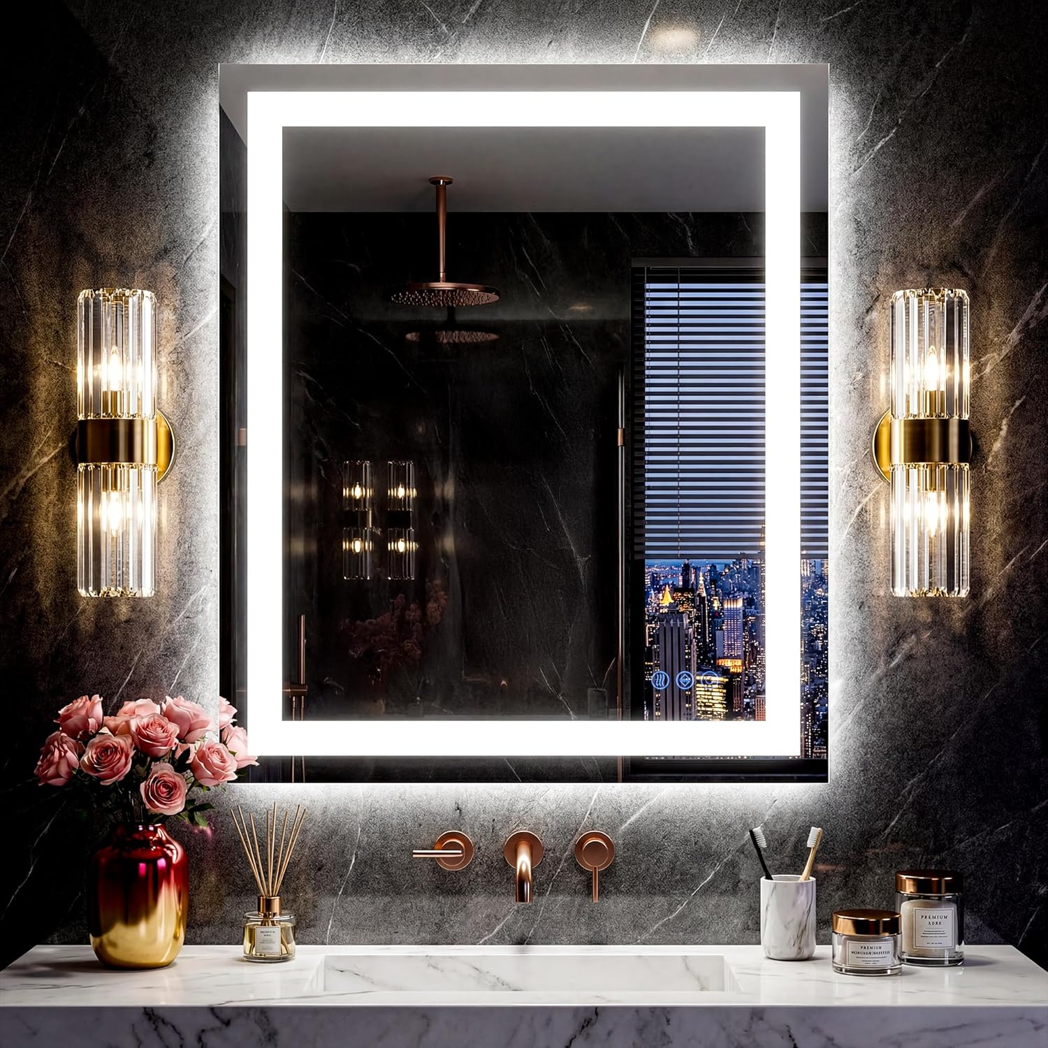 LED Bathroom Mirror, 30"x36" with Frontlit and Backlit Anti-Fog Mirror with Lights LED Vanity Mirror for Bathroom 11 Colors Temperature & Dimmable Bathroom Mirror with HD Tempered Glass