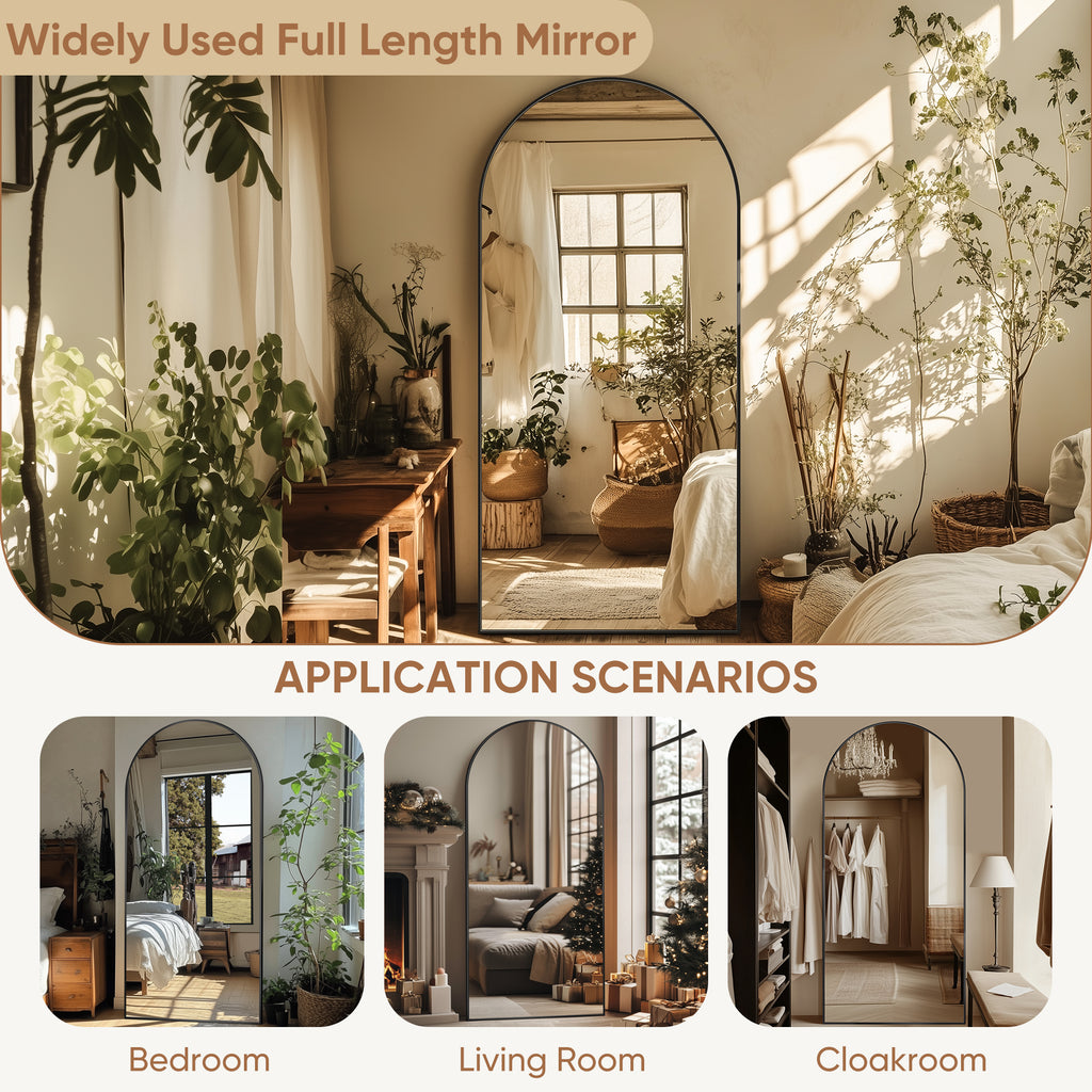 Homsion Full Length Mirror, 75.8"x33.8" Oversized Arched Mirror Large Standing Mirrors, Tall Mirrors Body Floor Mirror for Bedroom Living Room Aluminum Frame