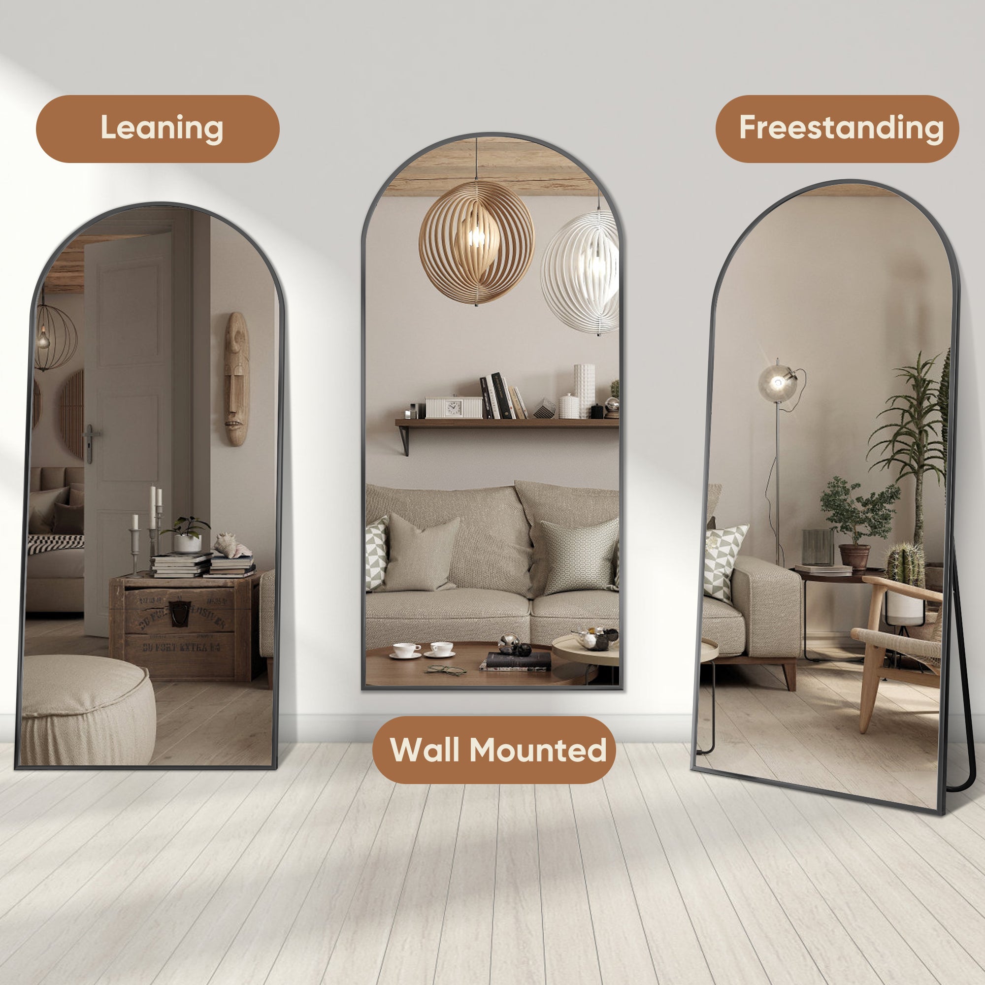 Homsion Full Length Mirror, 75.8"x33.8" Oversized Arched Mirror Large Standing Mirrors, Tall Mirrors Body Floor Mirror for Bedroom Living Room Aluminum Frame